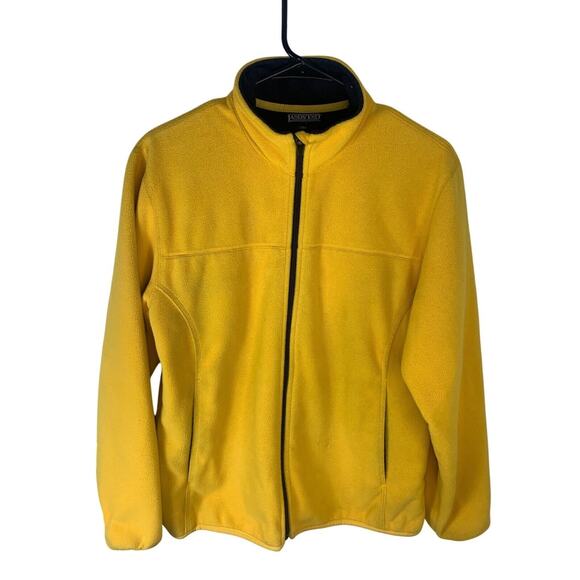 Lands End Yellow Fleece Jacket Kids Size M 10-12 Regular Full Zip - Picture 1 of 7